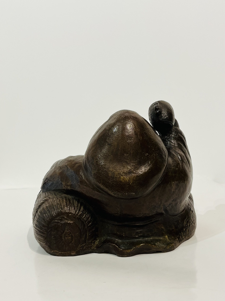 Okimono sculpture japonaise en bronze de tanuki en Daikokuten - Japon-photo-6