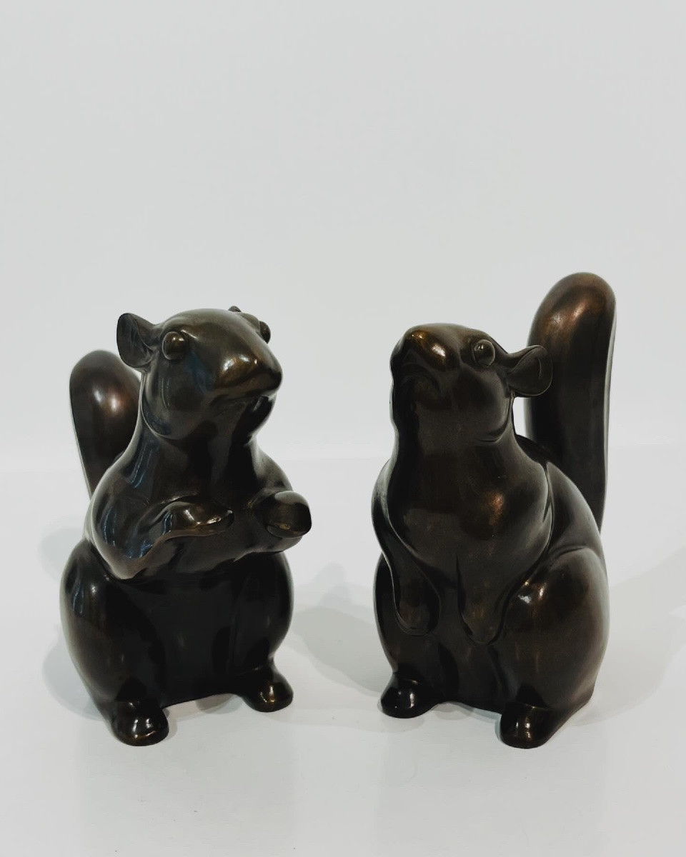 Japanese Bronze Squirrel Okimono - Japan -photo-2
