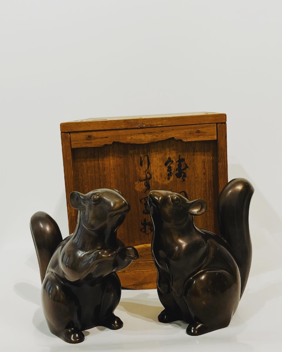 Japanese Bronze Squirrel Okimono - Japan -photo-3