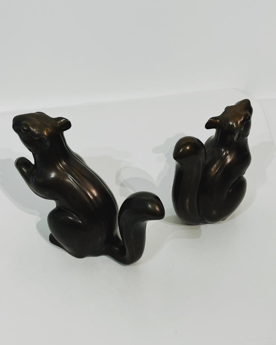 Japanese Bronze Squirrel Okimono - Japan -photo-3