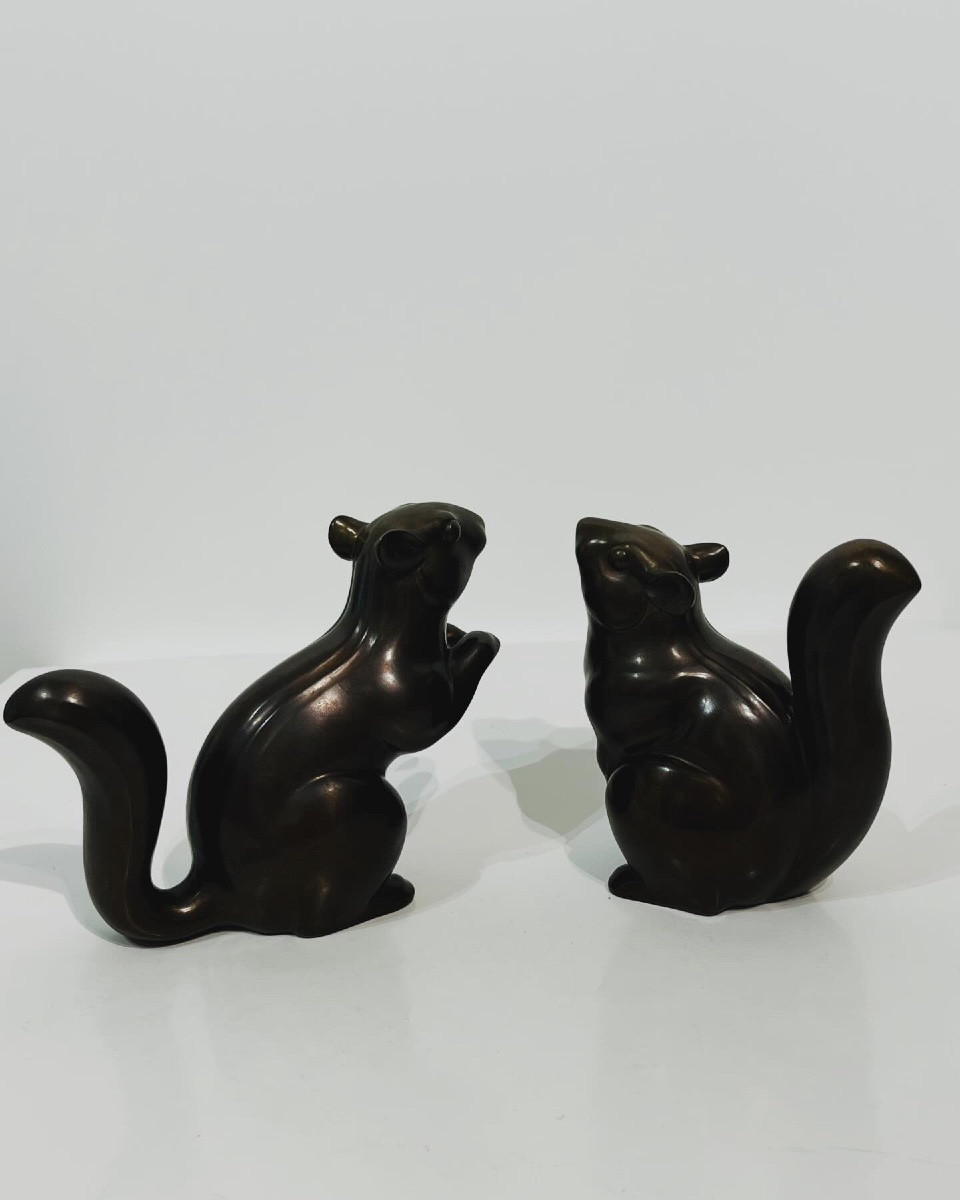Japanese Bronze Squirrel Okimono - Japan -photo-4