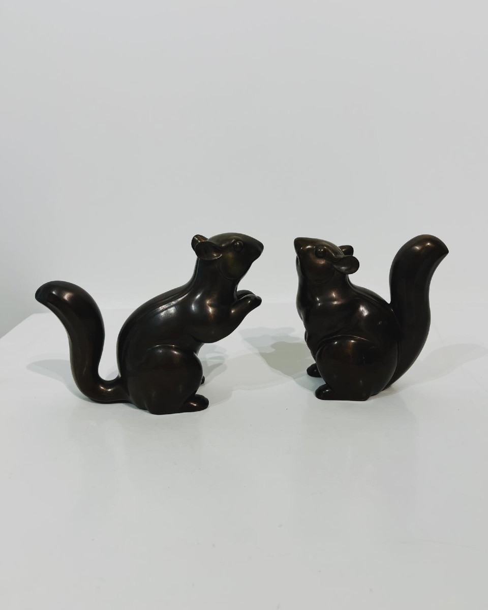 Japanese Bronze Squirrel Okimono - Japan 