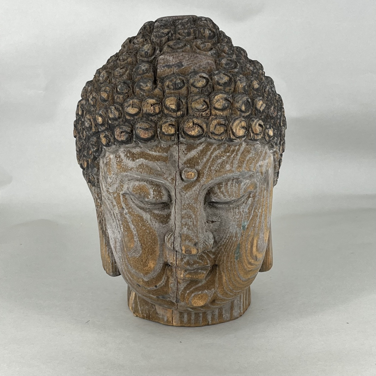 Tête de Bouddha Amida japonais en bois sculpté - Japon-photo-2