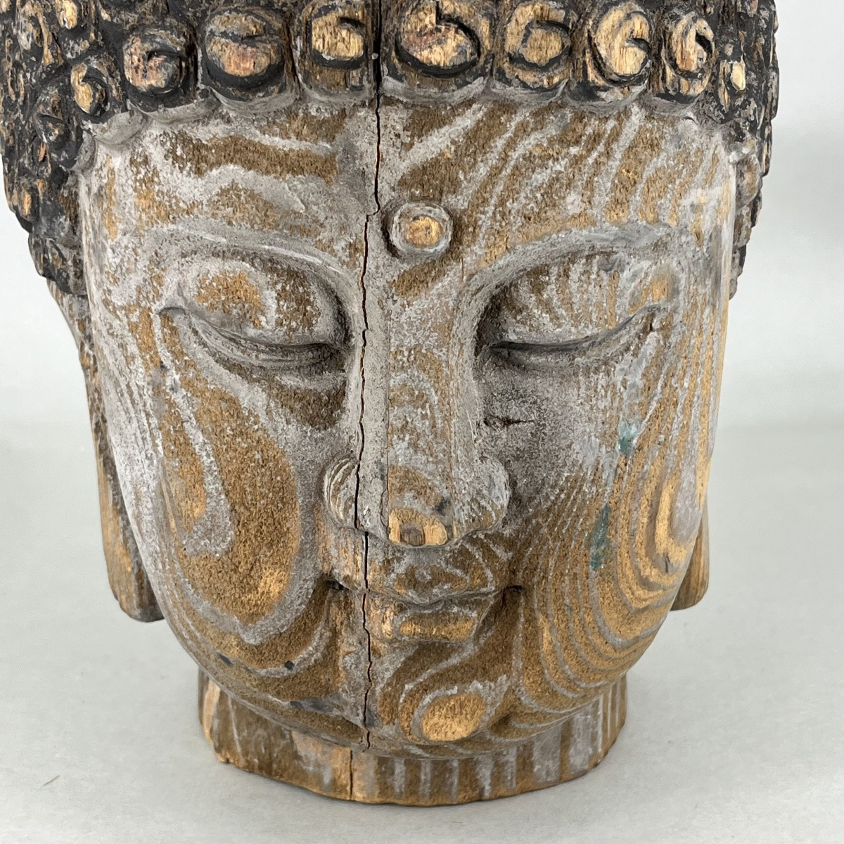 Tête de Bouddha Amida japonais en bois sculpté - Japon-photo-3