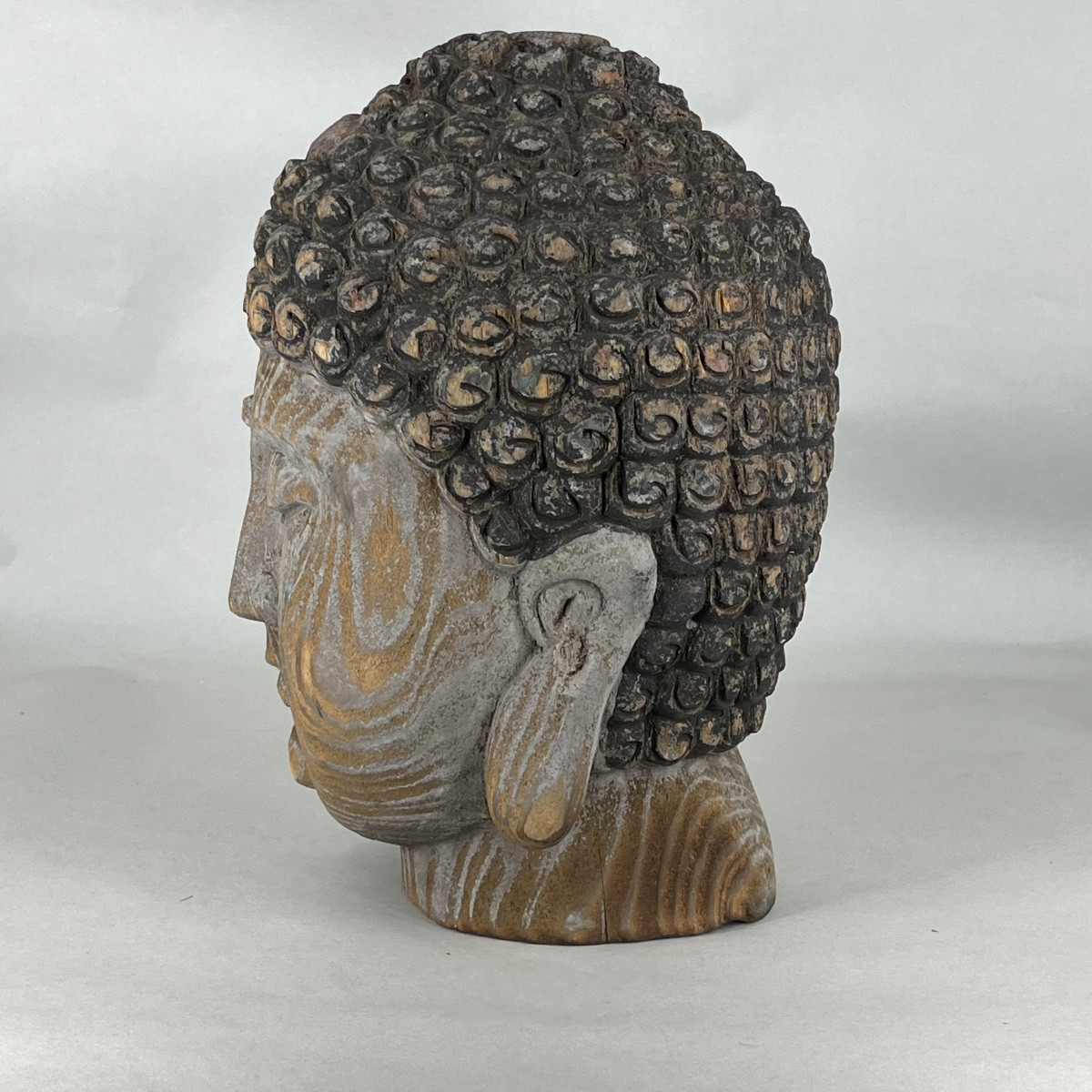 Tête de Bouddha Amida japonais en bois sculpté - Japon-photo-4