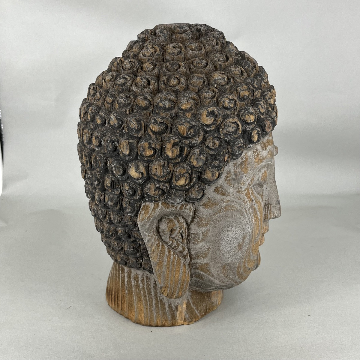 Tête de Bouddha Amida japonais en bois sculpté - Japon-photo-2