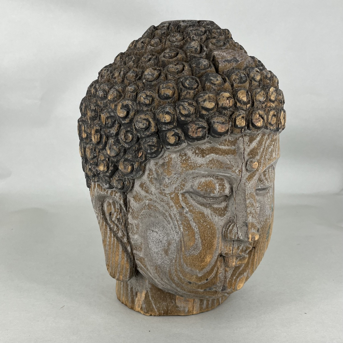 Tête de Bouddha Amida japonais en bois sculpté - Japon-photo-3
