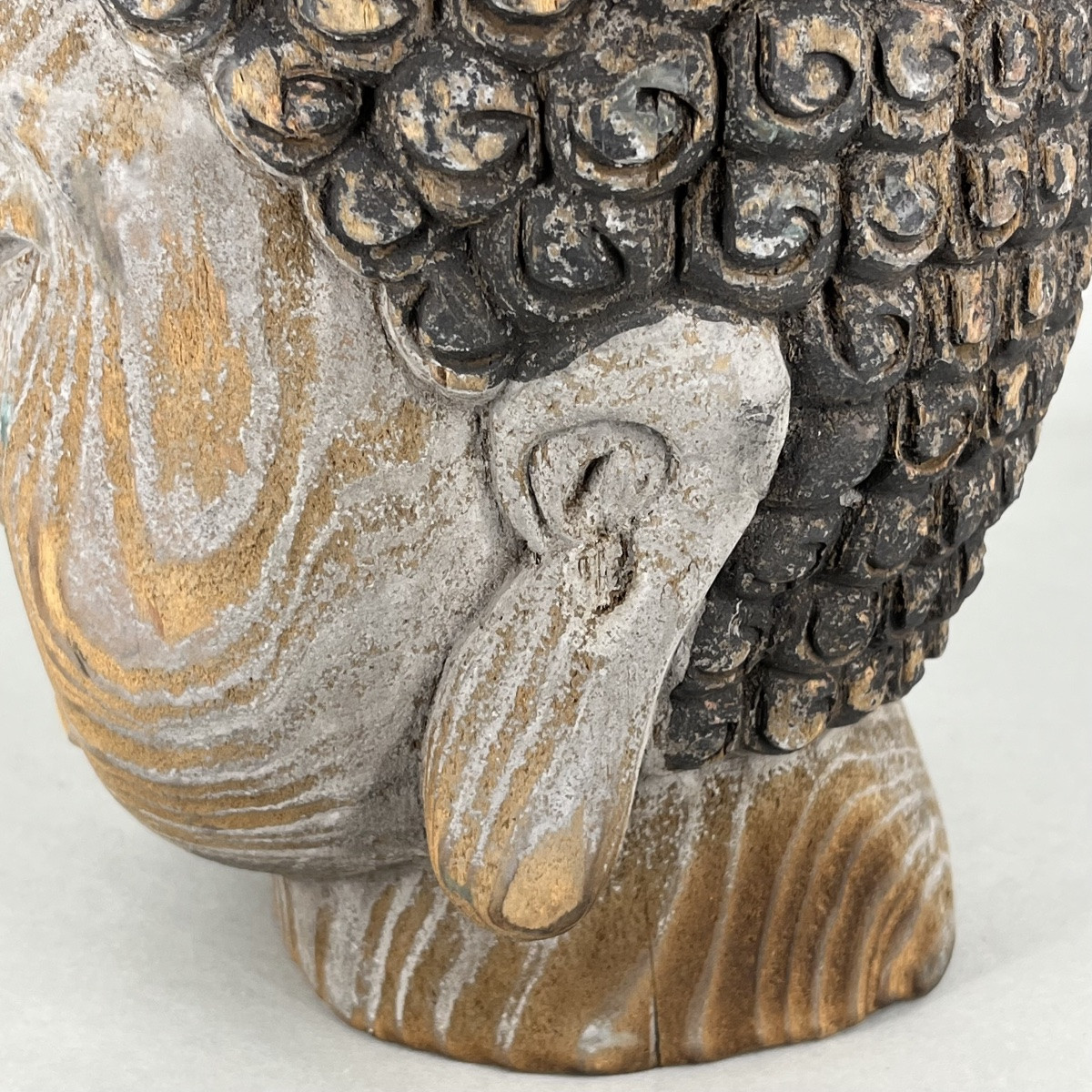 Tête de Bouddha Amida japonais en bois sculpté - Japon-photo-6