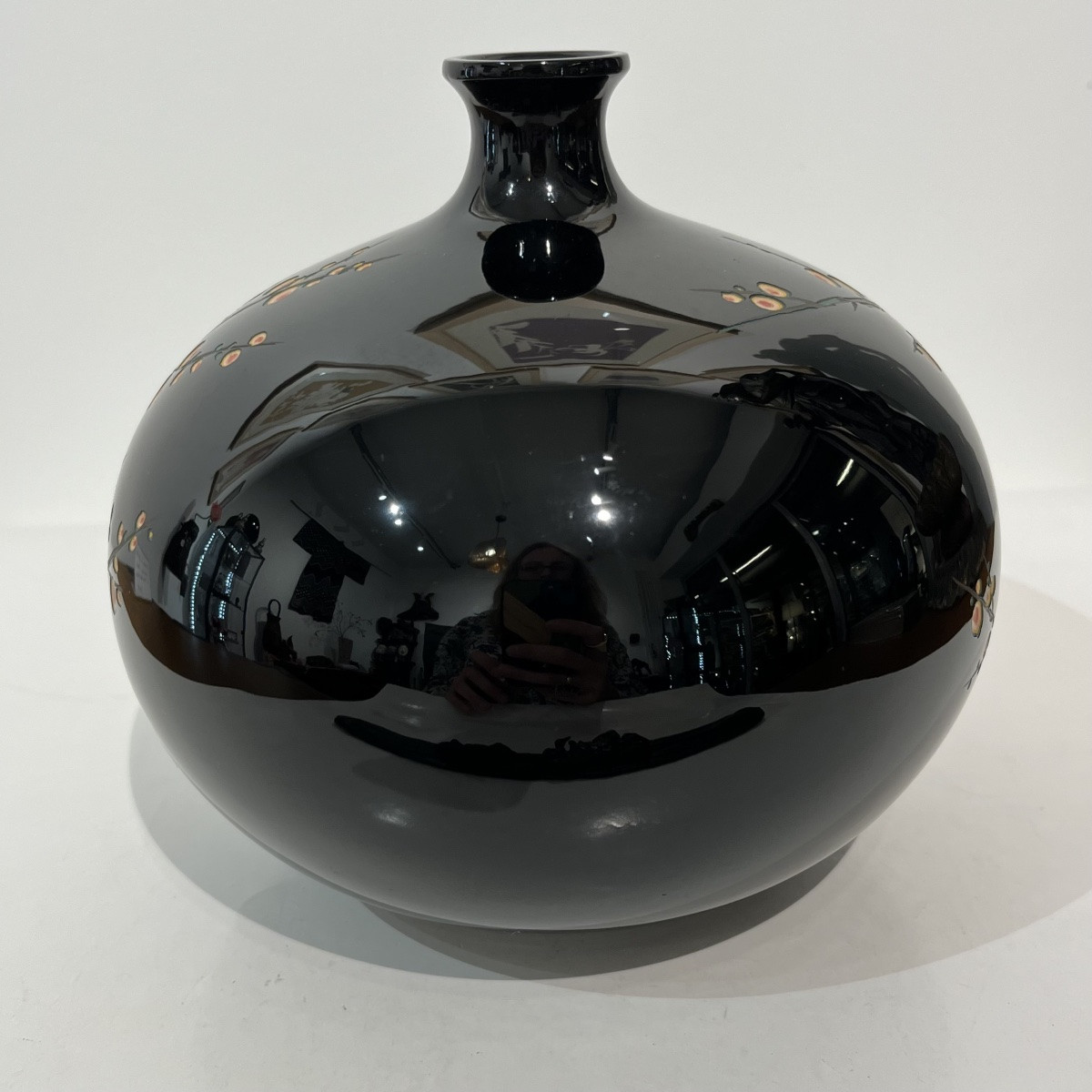 Japanese Lacquer Vase Tsuishu Plum Blossoms - Japan-photo-3