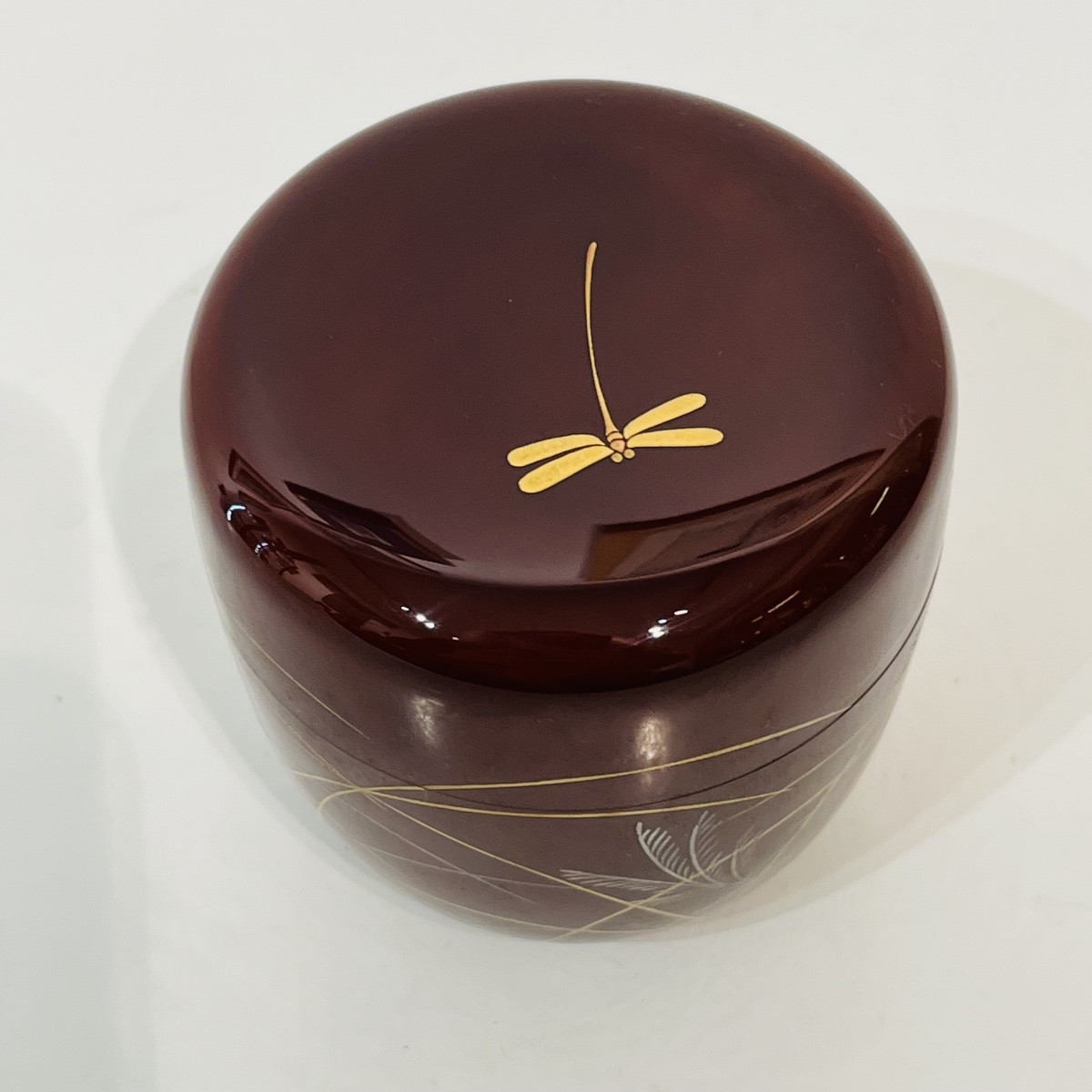 Natsume Japanese Lacquered Tea Caddy With Dragonfly And Herbs Design - Japan-photo-5
