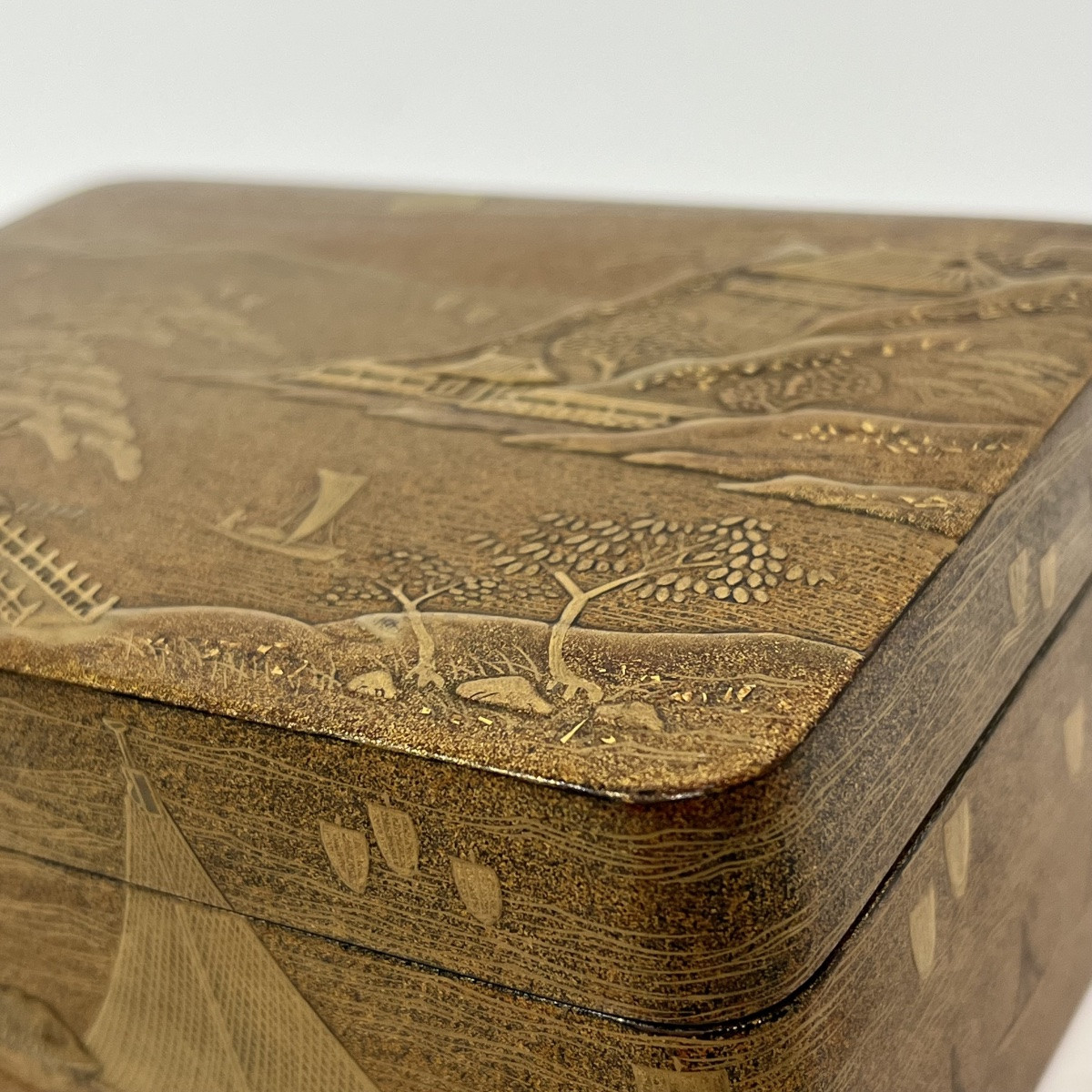 Bako boîte japonaise en laque or au paysage marin - Japon-photo-3