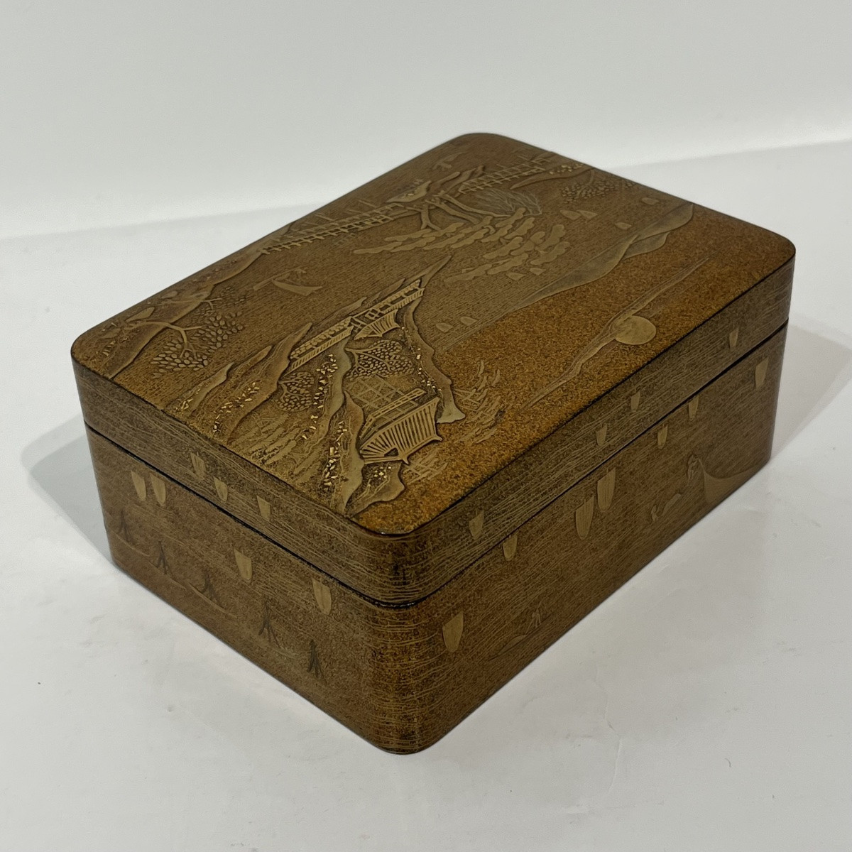 Bako boîte japonaise en laque or au paysage marin - Japon-photo-3