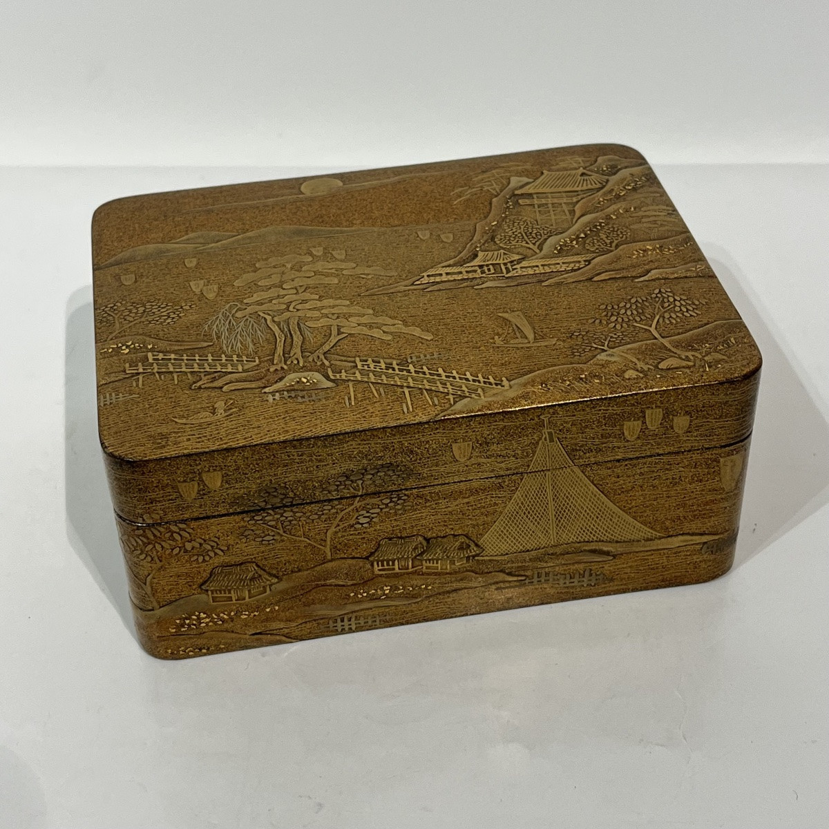Bako boîte japonaise en laque or au paysage marin - Japon-photo-4