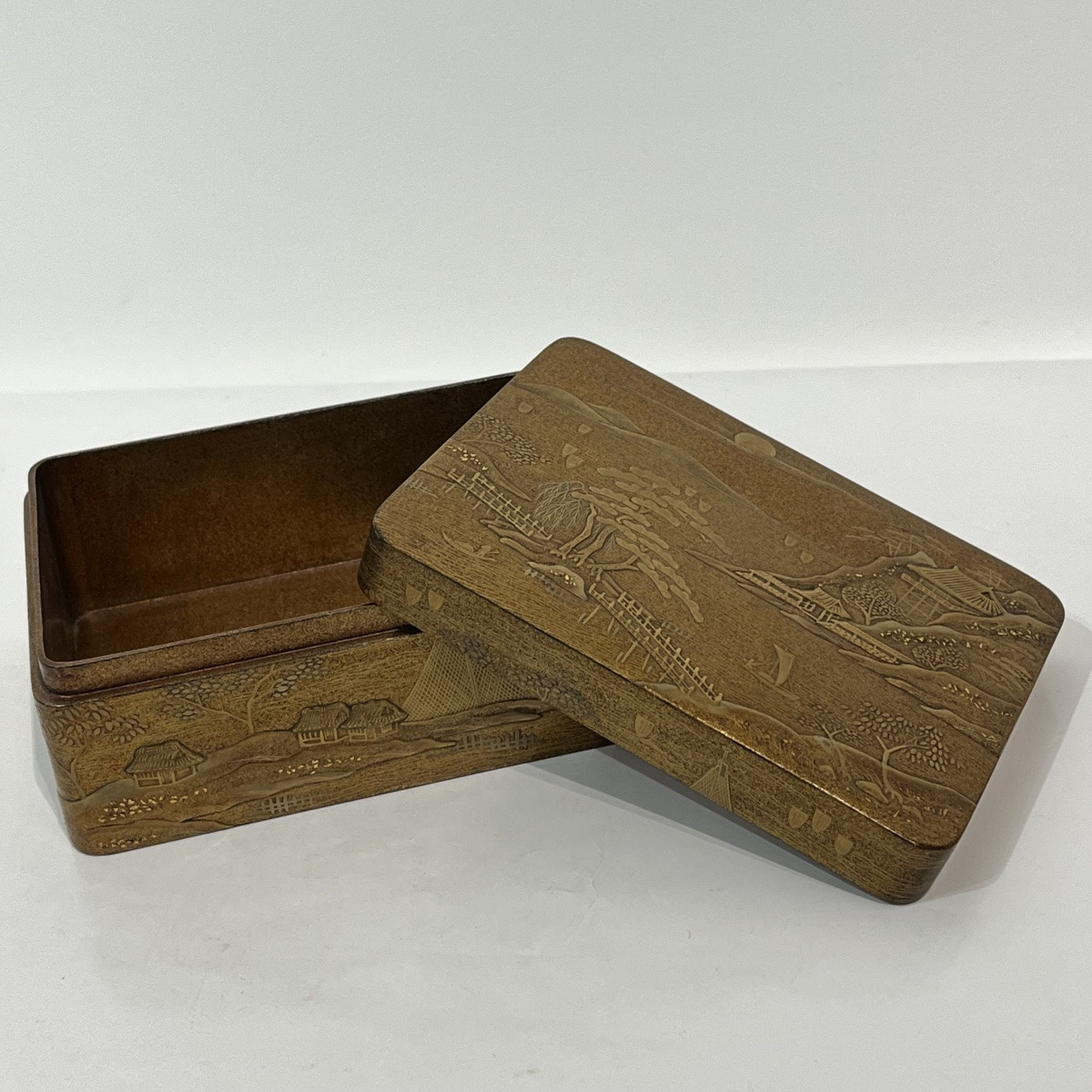 Bako boîte japonaise en laque or au paysage marin - Japon-photo-8