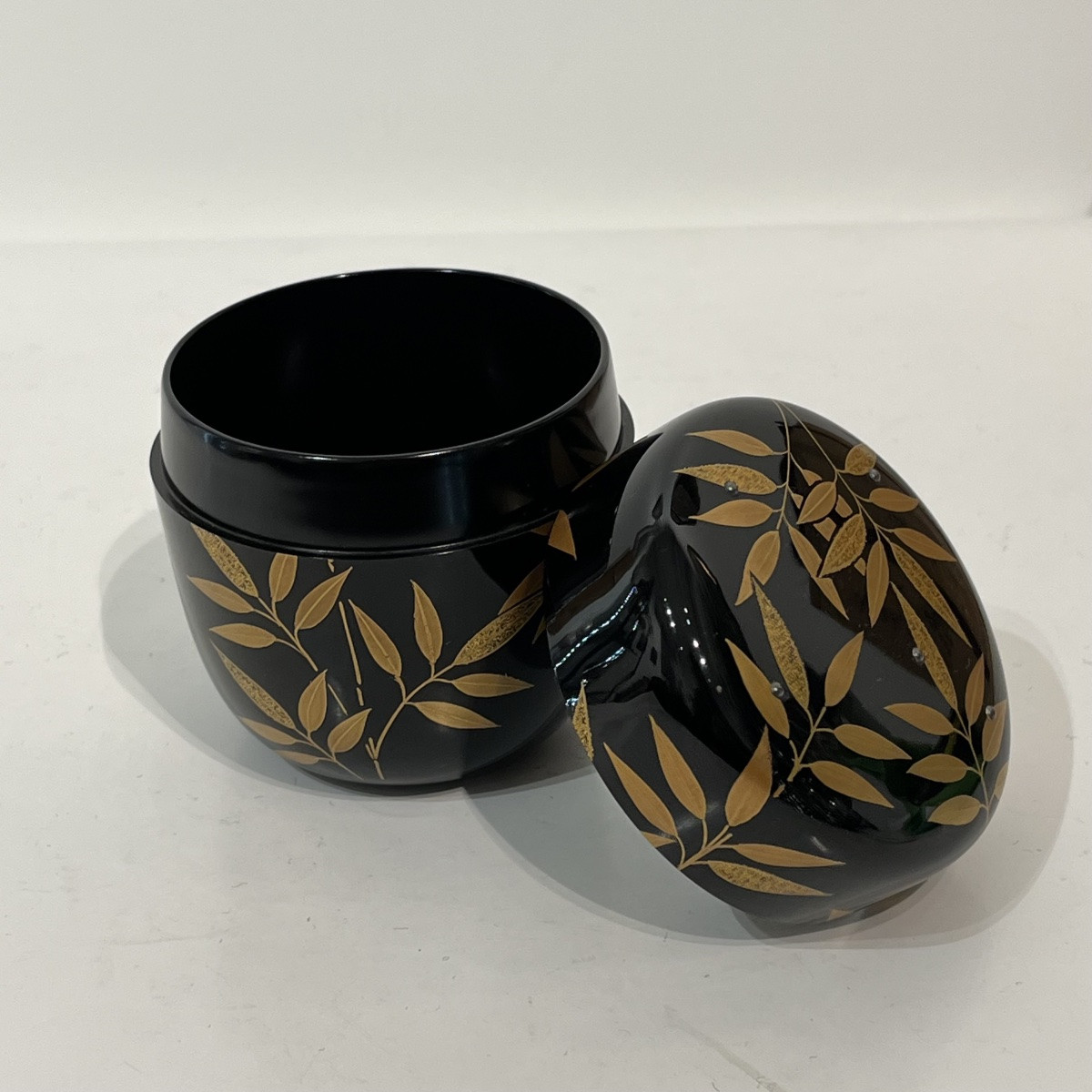 Natsume boîte à thé laquée feuilles de bambou - Japon-photo-4