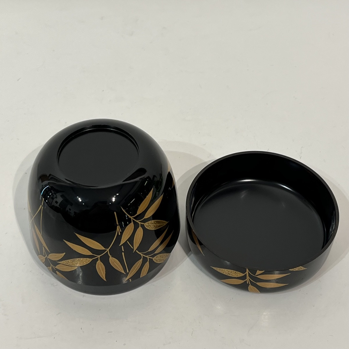 Natsume boîte à thé laquée feuilles de bambou - Japon-photo-8