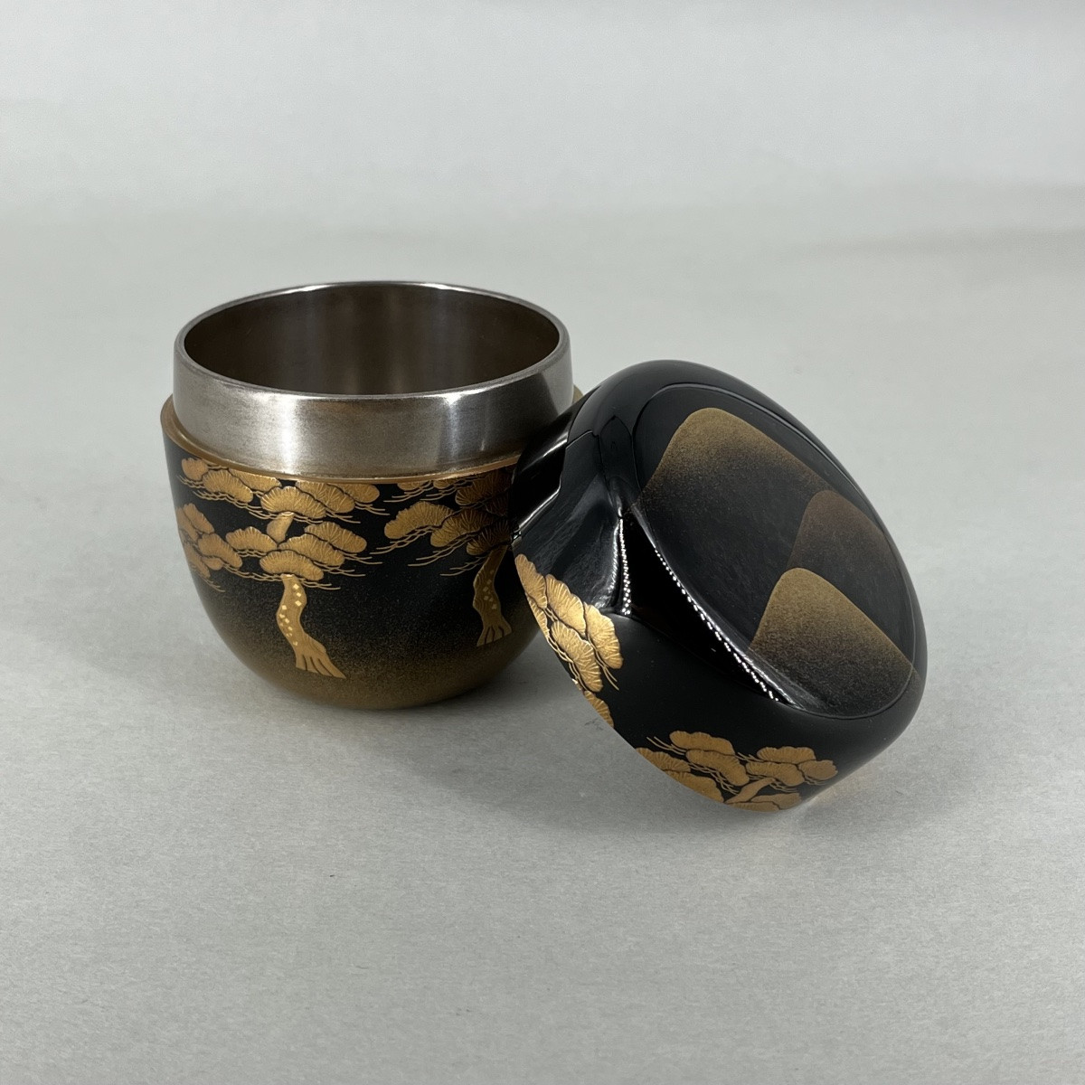 Natsume boîte à thé laquée pins et flots - Japon-photo-2