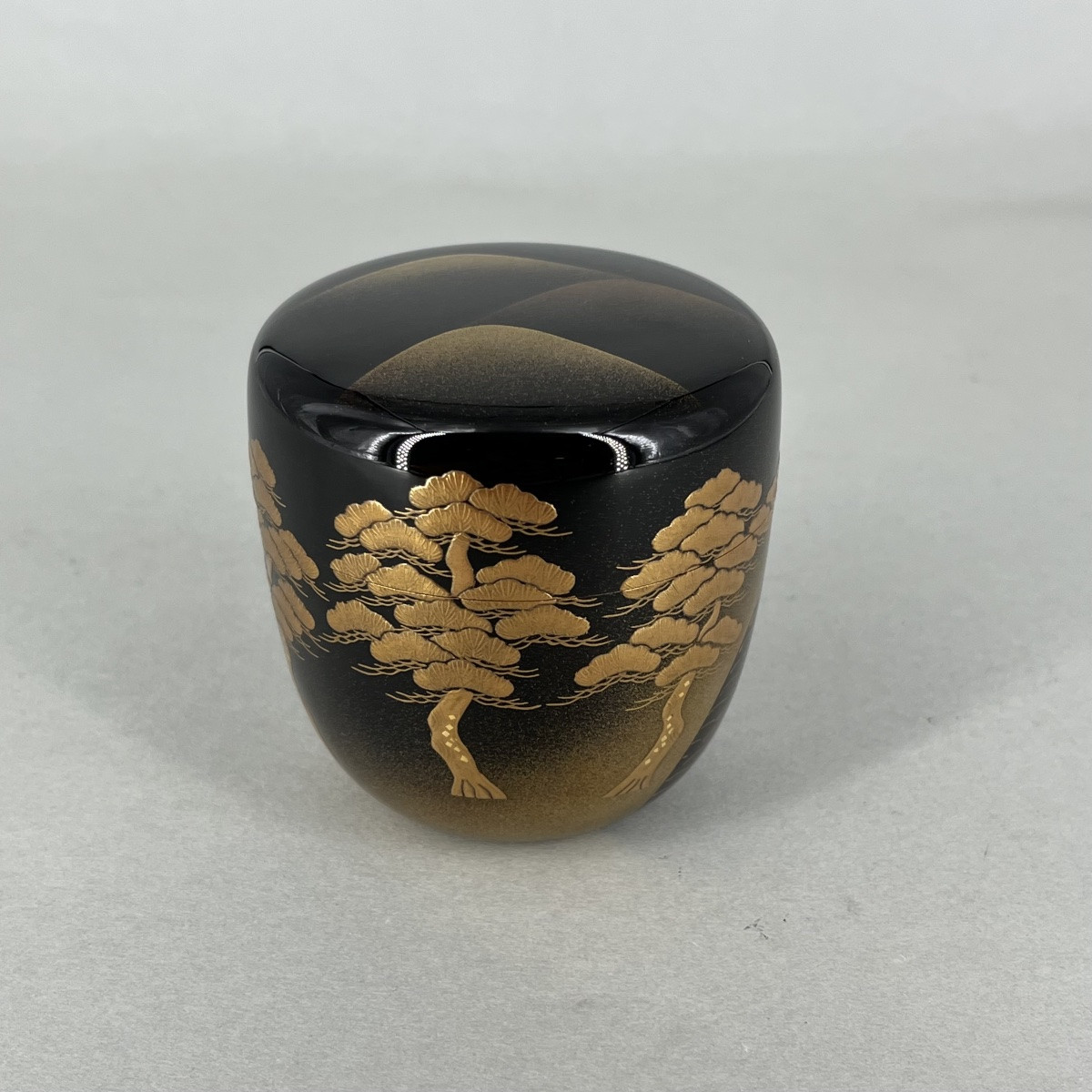 Natsume boîte à thé laquée pins et flots - Japon-photo-1