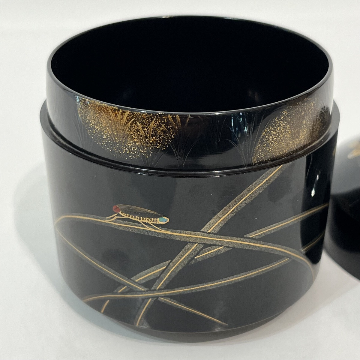 Natsume, boîte à thé en laque japonaise, lucioles - Japon-photo-1