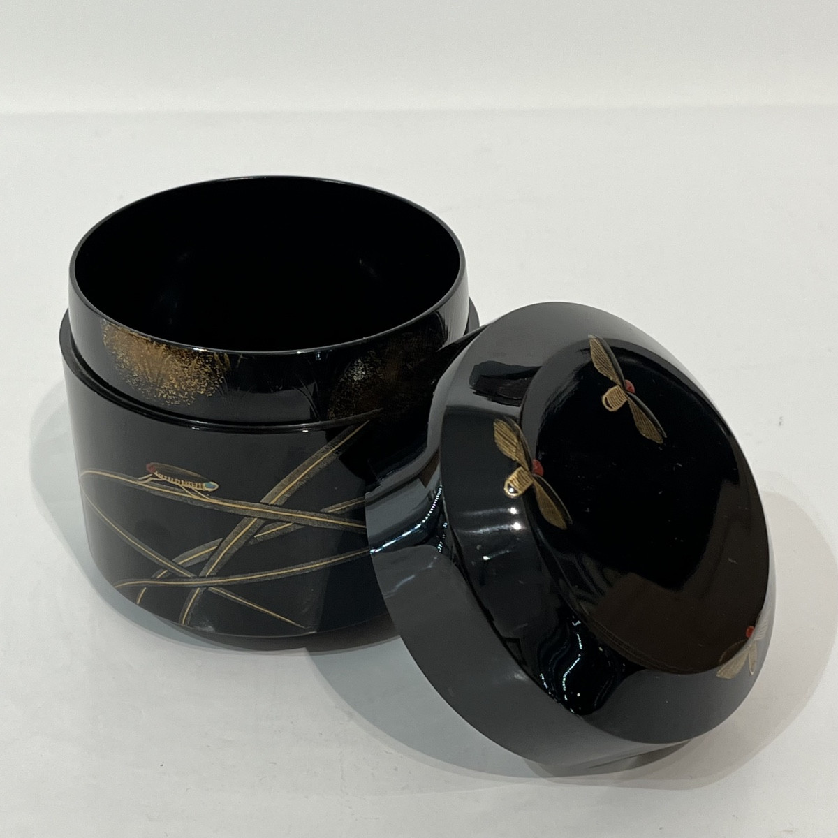 Natsume, boîte à thé en laque japonaise, lucioles - Japon