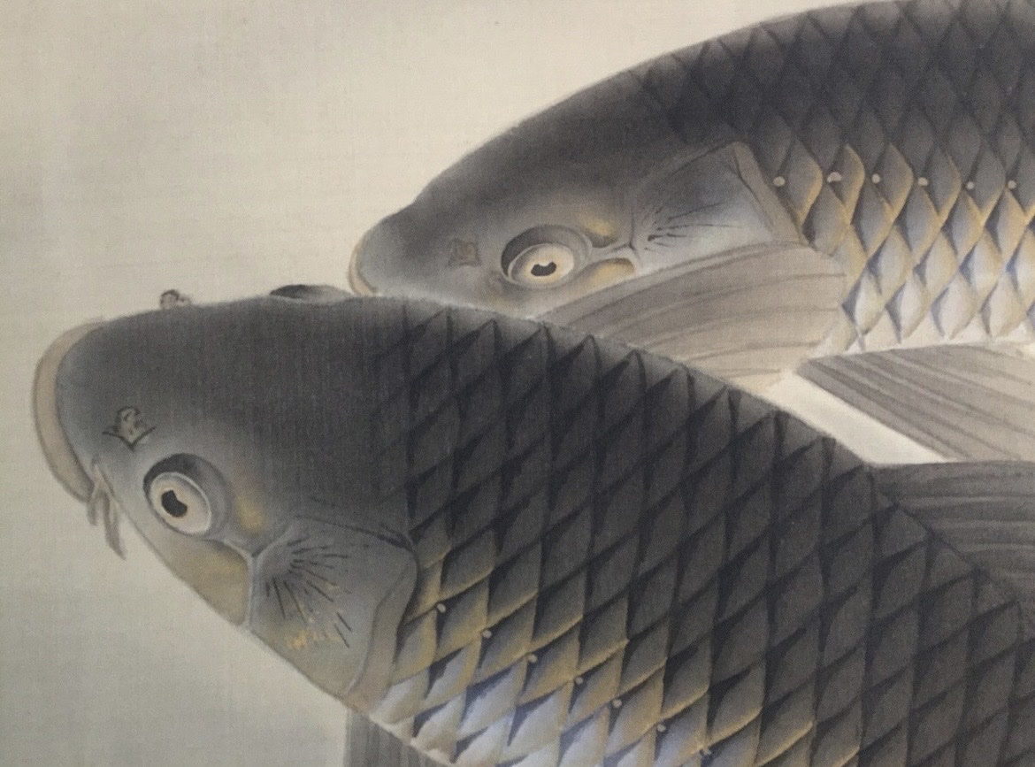Peinture japonaise carpes koi sur kakemono - Japon-photo-3