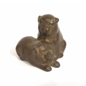 Japanese Animal Bronze Puppies - Japan