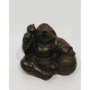 Okimono Japanese Tanuki Bronze Sculpture In Daikokuten - Japan