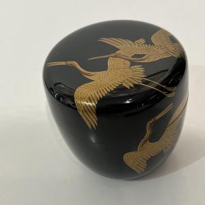 Natsume Japanese Lacquered Tea Caddy With Cranes And Gindame - Japan