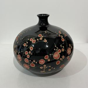 Japanese Lacquer Vase Tsuishu Plum Blossoms - Japan