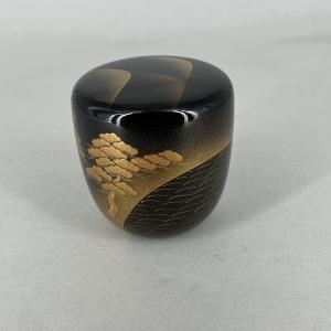 Natsume boîte à thé laquée pins et flots - Japon