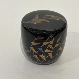 Natsume boîte à thé japonaise laquée, oies et roseaux - Japon