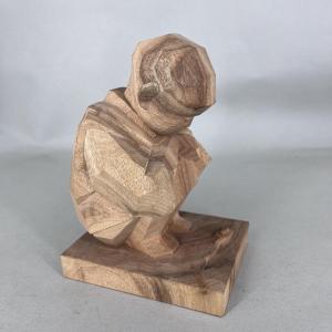 Japanese Wooden Okimono Sculpture Of A Boy And A Snake - Japan