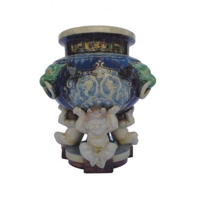 Thomas Victor Sergent - Vase Bleu Soutenu Par Trois Personnages, Vers 1870