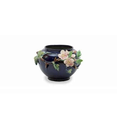 Thomas Victor Sergent - Vase Bleu Aux Fleurs De Cerisiers, Fin Du XIXe Siècle