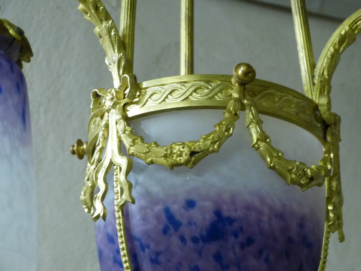 Schneider Beautiful Chandelier Art Nouveau Gilt Bronze-photo-4