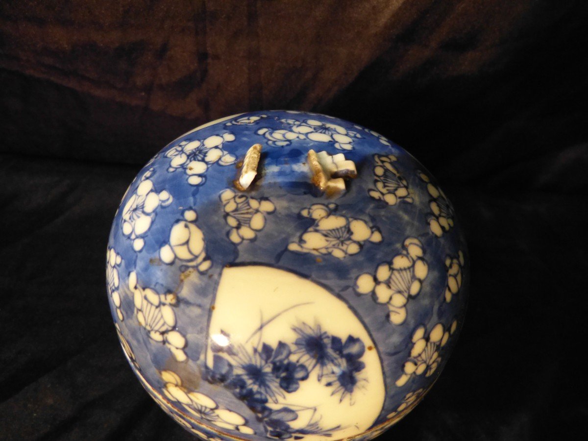 Boule à éponge En Porcelaine, Chine 18ème Bleu Et Blanc-photo-1