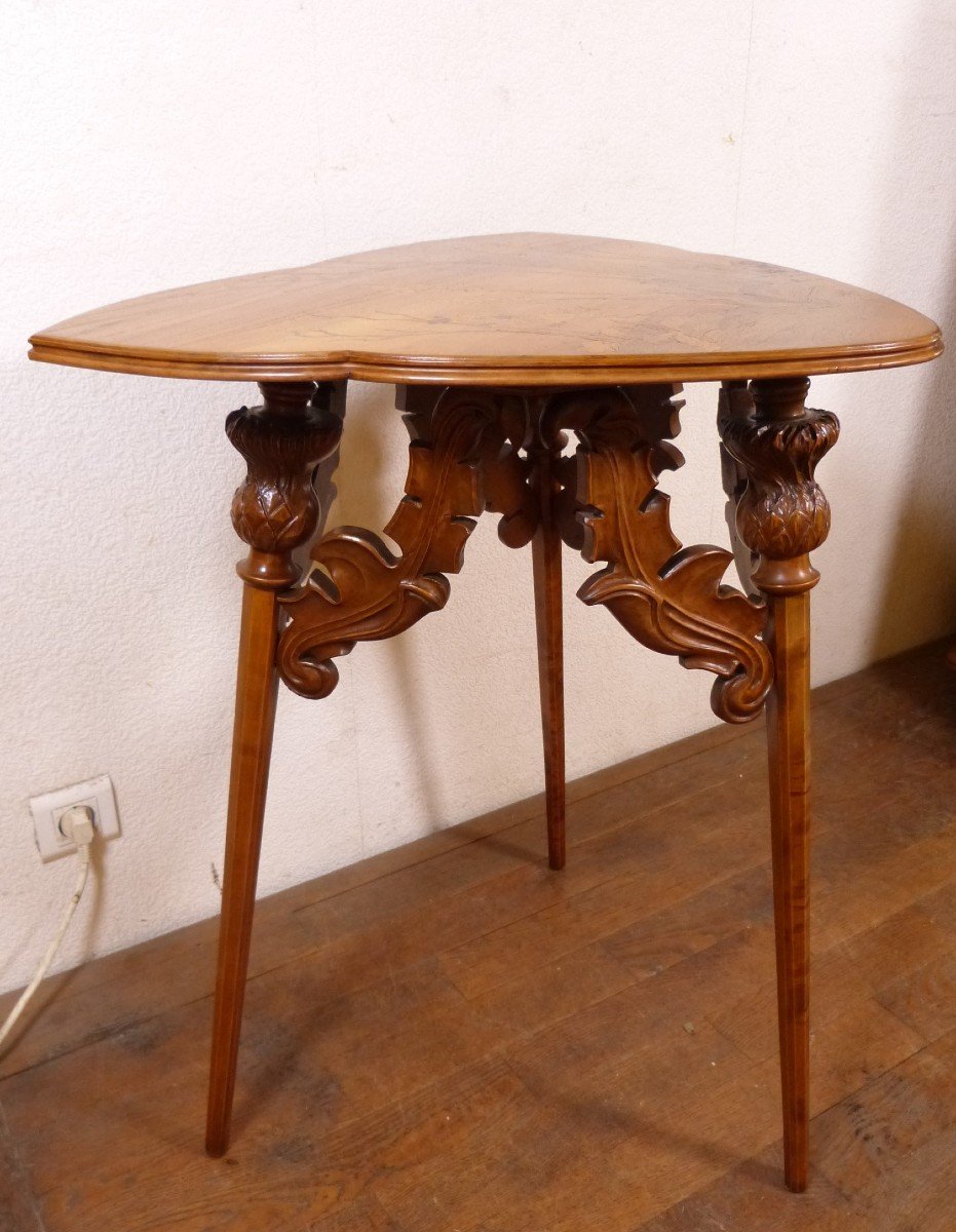 Emile Gallé , Table Guéridon Art Nouveau Aux Chardons