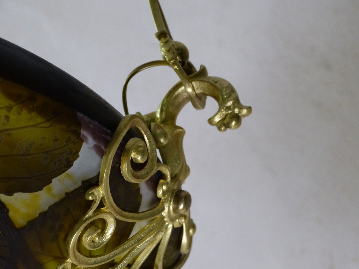 Daum Lustre Plafonnier Vasque Art Nouveau Gravé Peuplier-photo-2