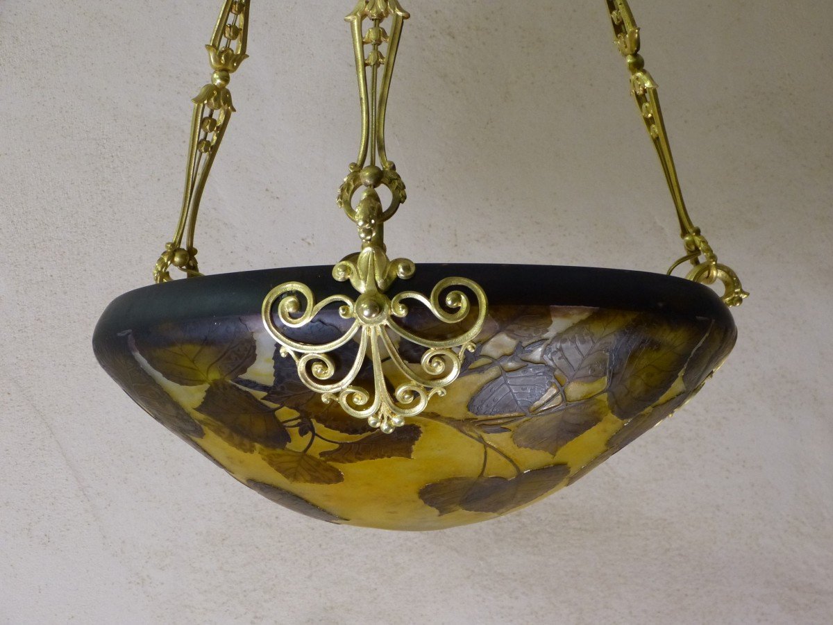 Daum Lustre Plafonnier Vasque Art Nouveau Gravé Peuplier-photo-7