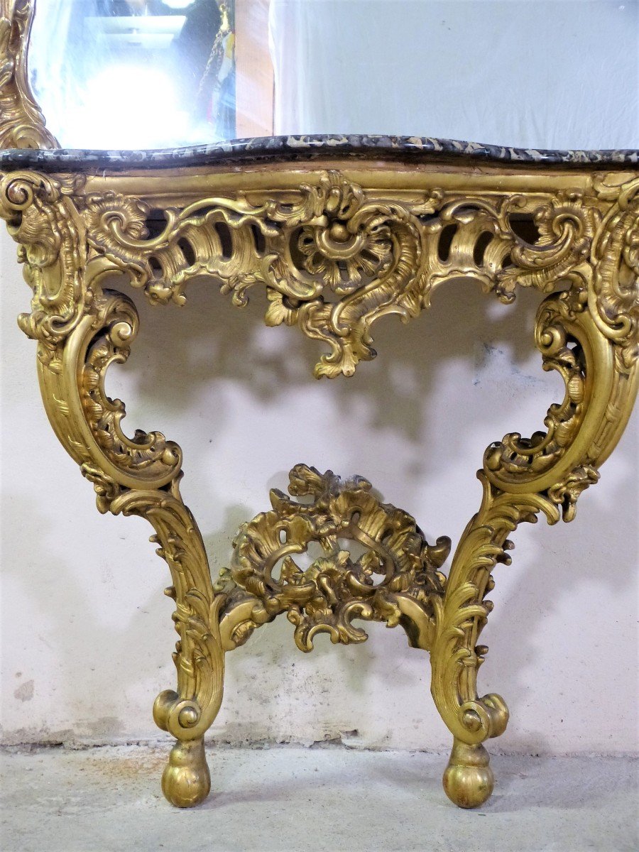 Console And Its Golden Wood Mirror Italy 18th H 274 Cm-photo-2