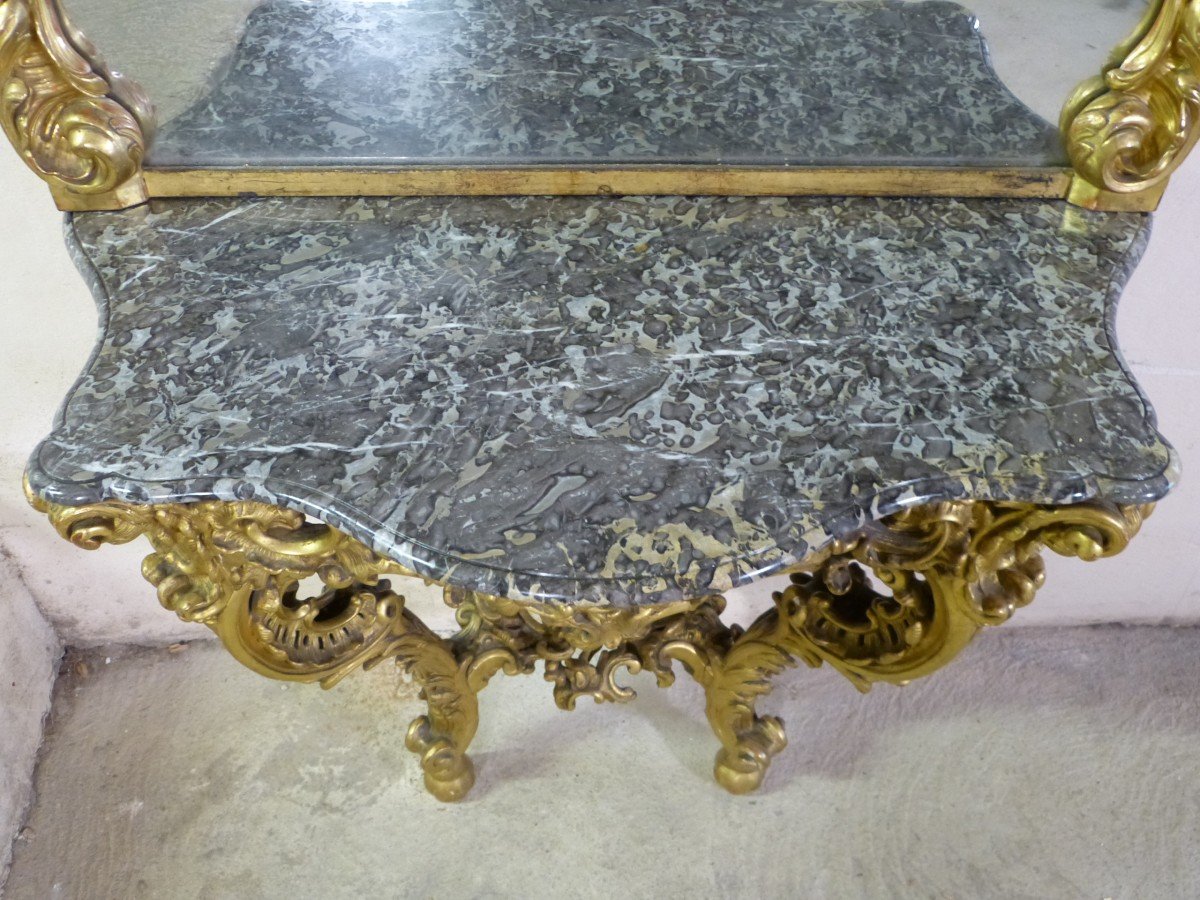 Console And Its Golden Wood Mirror Italy 18th H 274 Cm-photo-3