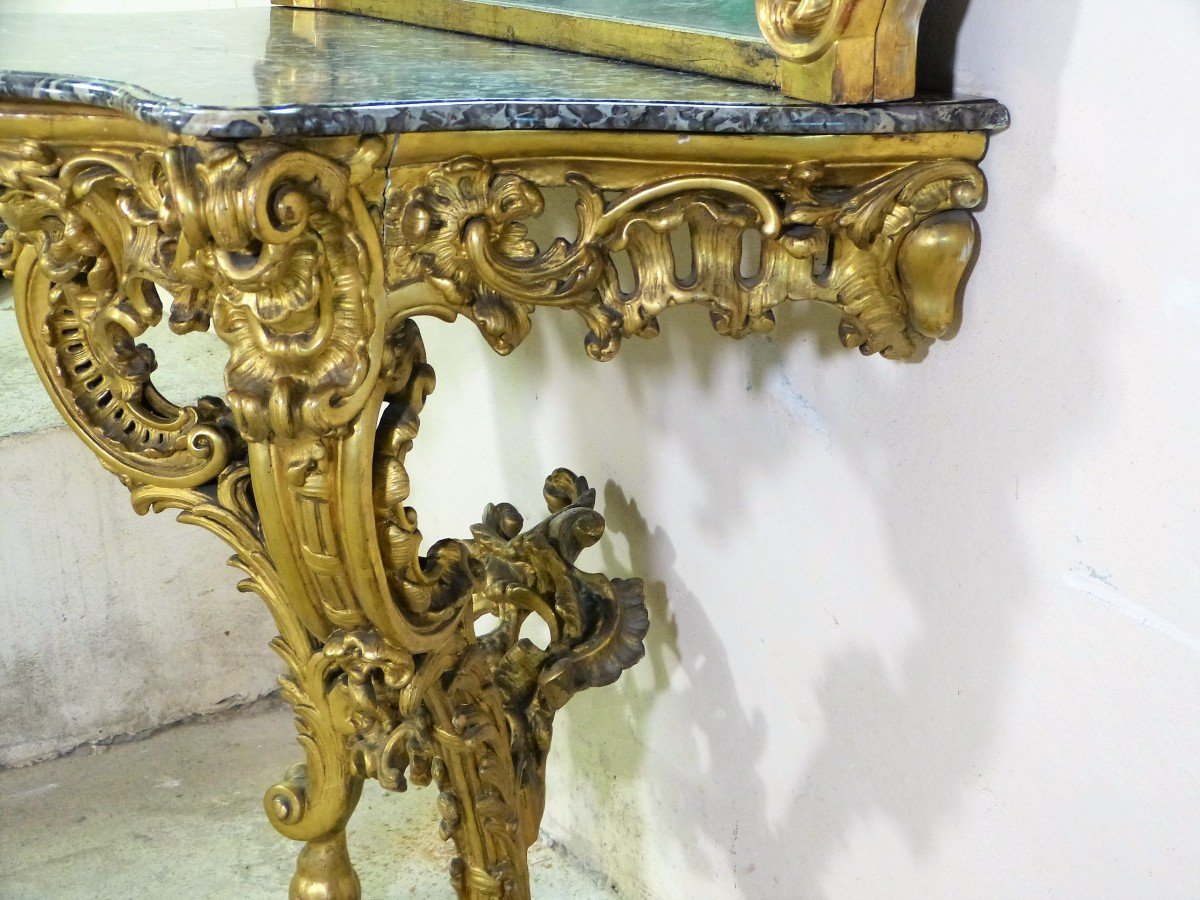 Console Et Son Miroir Bois Doré Italie 18ème H 274 Cm-photo-1