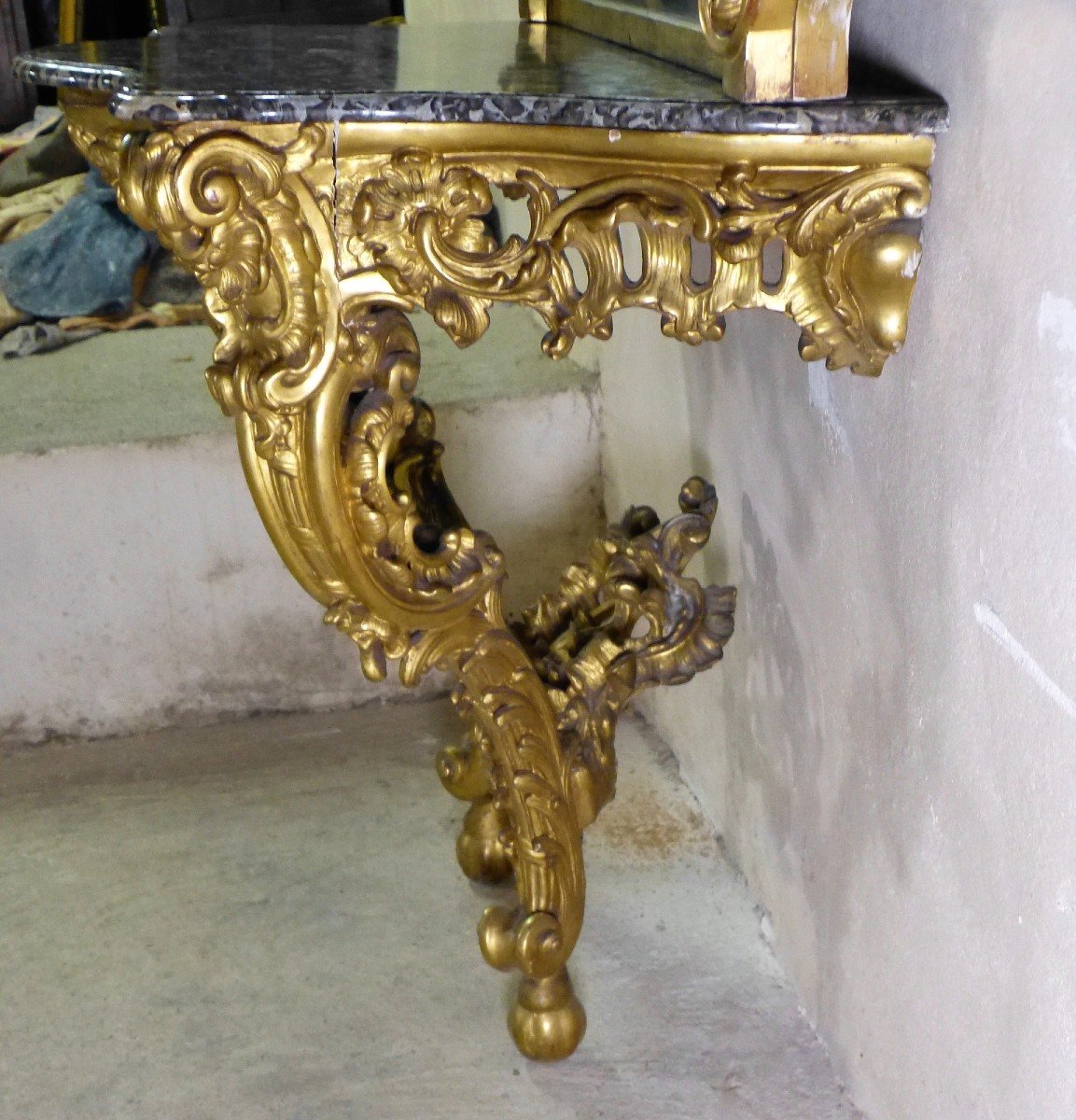 Console Et Son Miroir Bois Doré Italie 18ème H 274 Cm-photo-7