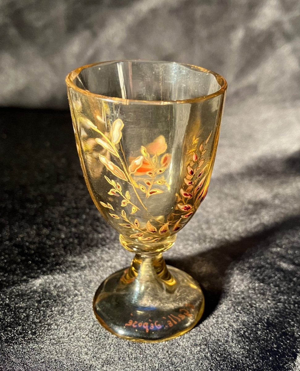émile Gallé, Rare Small Crystal Glass Flowers And Ladybug-photo-2