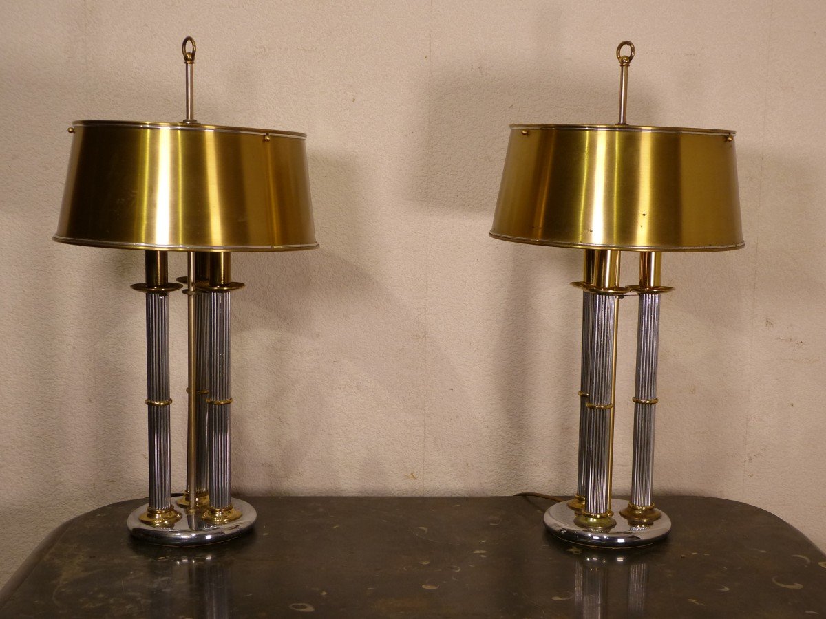 Paire De grandes Lampes Bouillotte Dlg Maison Baguès 68 cm  Epoque XXème Siècle-photo-4