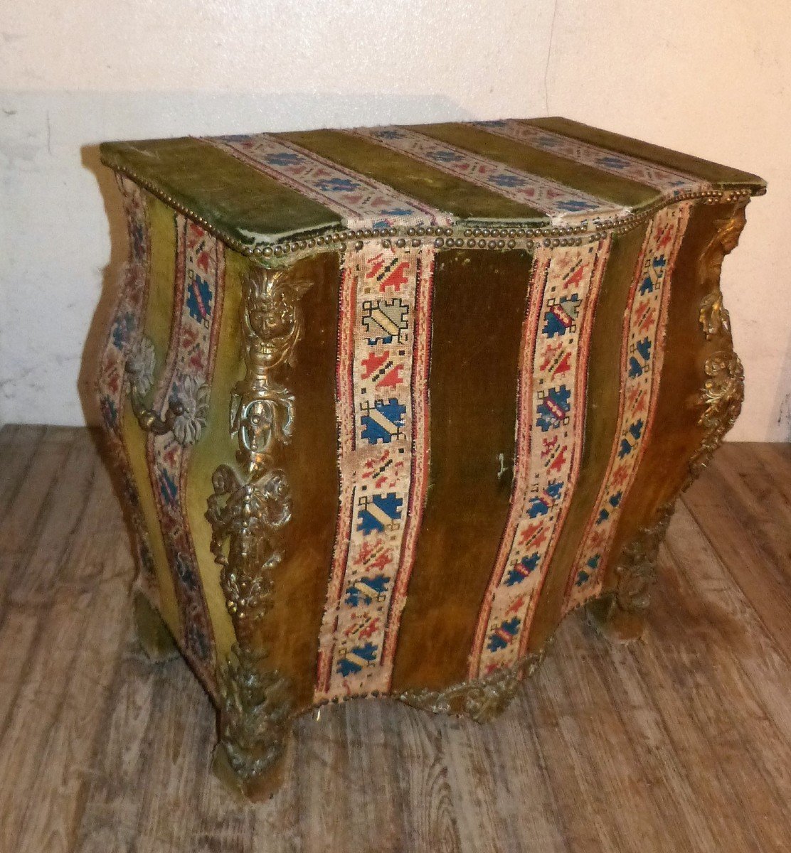 Rare 18th Louis XV Curved Wooden Chest Decorated With Bronzes