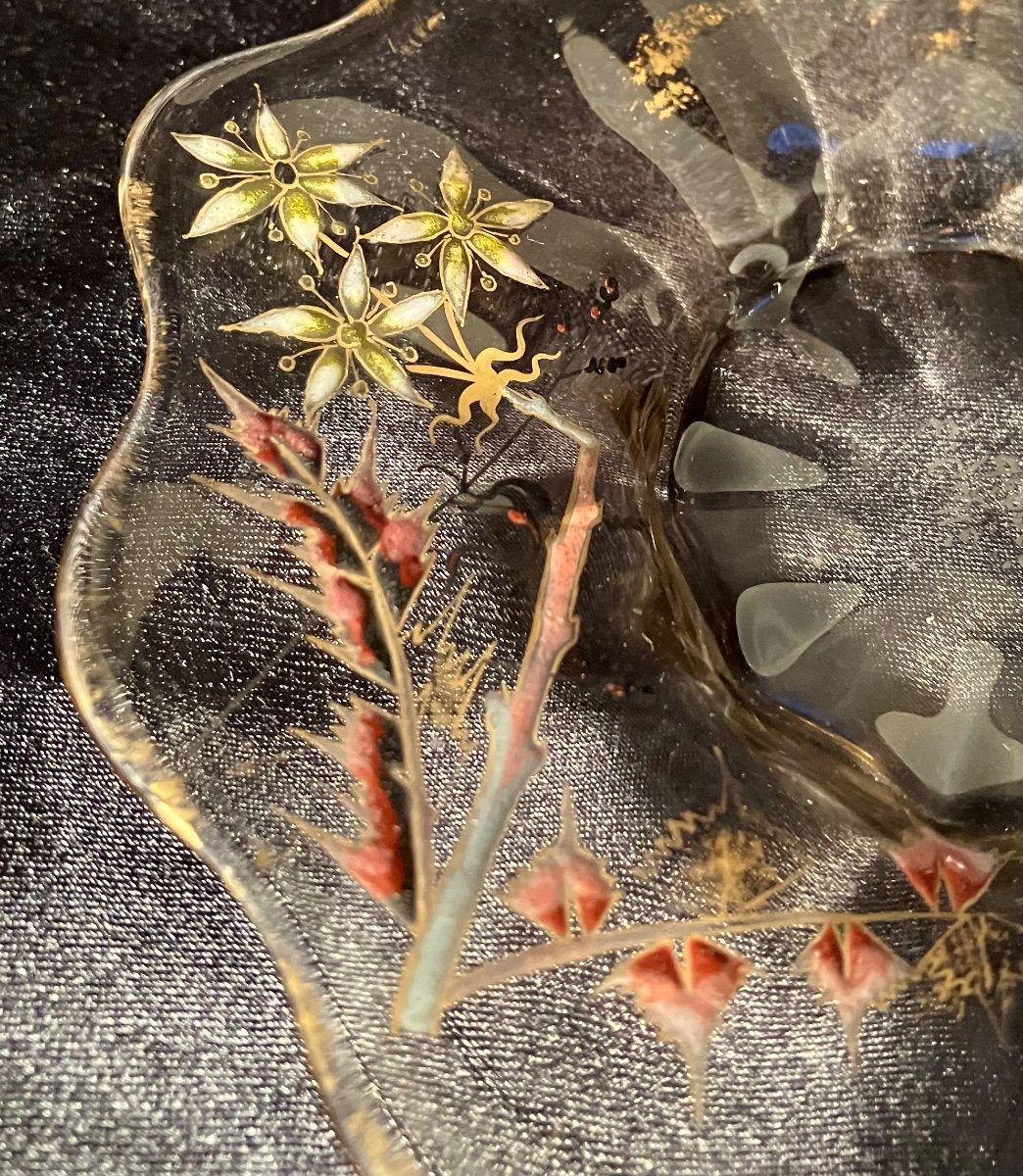 Emile Gallé. Cristallerie. Coupelle Ourlée. Fleurs Japonisant Art Nouveau -photo-4