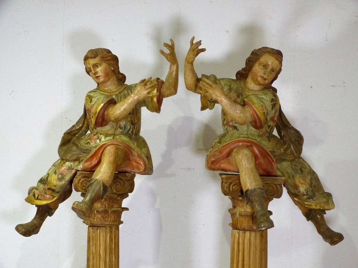 Pair Of Monumental Angels XVIIIth Cherubim 215 Cm-photo-4