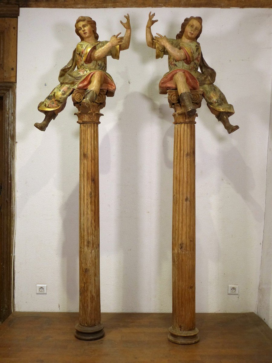 Pair Of Monumental Angels XVIIIth Cherubim 215 Cm