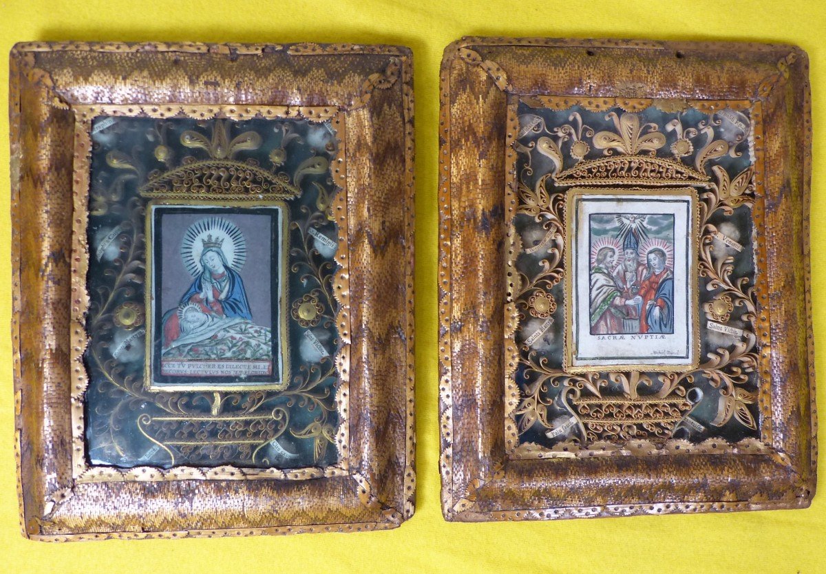 Reliquary Paperolles Straw Marquetry Frames 18th